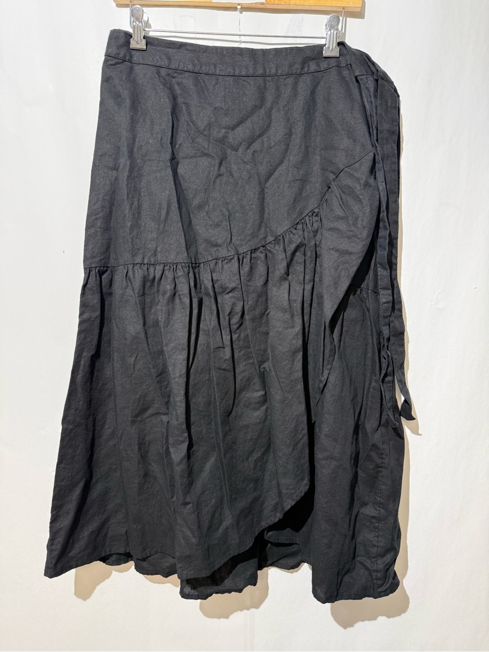 Monoprix Femme Women's Black Wrap Maxi Skirt with Side Tie size 44